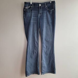 Vintage y2k Rhythm in Blues flared leg jeans embroidered back pockets